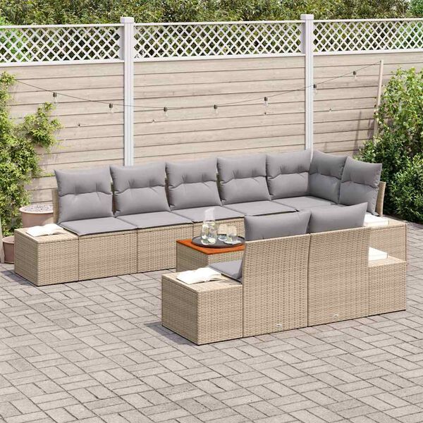 vidaXL Ensemble de canap&eacute; de jardin 9 pcs Beige Poly rotin