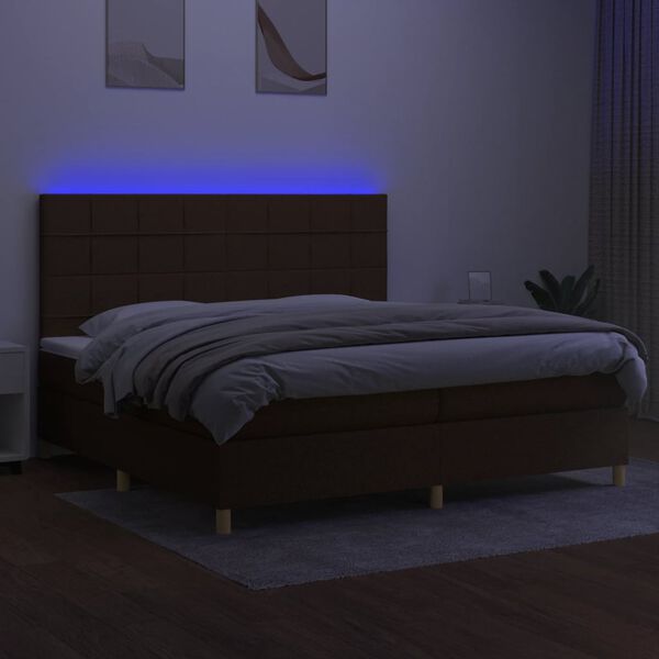 vidaXL Sommier &agrave; lattes de lit matelas et LED Marron fonc&eacute; 200x200 cm