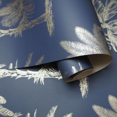 DUTCH WALLCOVERINGS Papier peint Arbres tropicaux Bleu et argenté