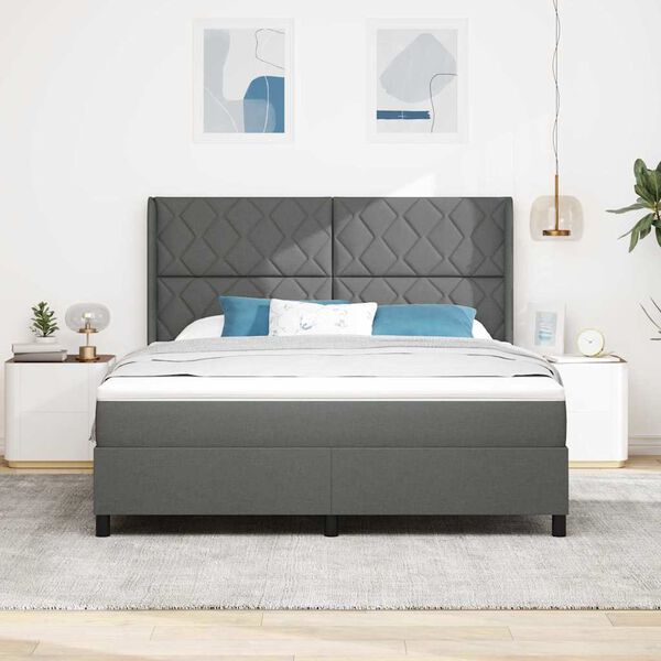vidaXL Lit &agrave; ressorts avec matelas Gris fonc&eacute; 180 x 200 cm tissu
