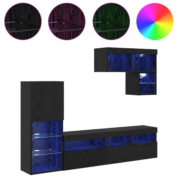 vidaXL Meubles TV muraux 6 pcs Ch&ecirc;ne noir Bois d'ing&eacute;nierie