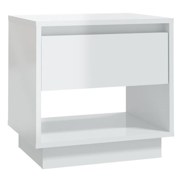 vidaXL Table de chevet Blanc brillant 45x34x44 cm bois d'ing&eacute;nierie