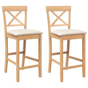 vidaXL Tabourets de bar avec coussins (2 pcs) en bois massif naturel et caoutchouc