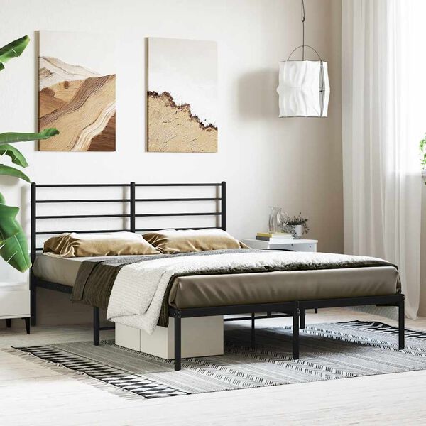 vidaXL Cadre de lit m&eacute;tal sans matelas avec t&ecirc;te de lit noir 120x190cm