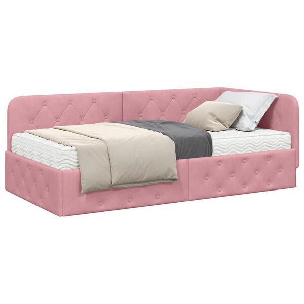 vidaXL Cadre de lit d'angle Rose 100 x 200 cm Velours