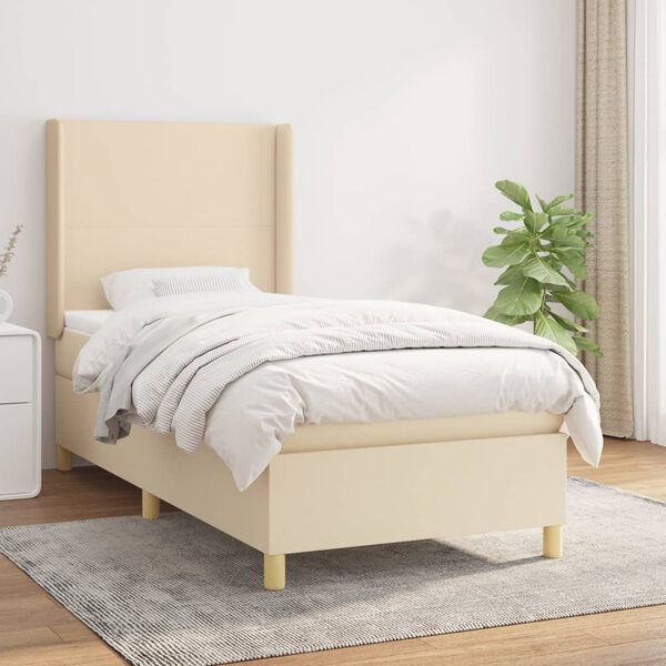 vidaXL Sommier &agrave; lattes de lit et matelas Cr&egrave;me 90x190 cm Tissu