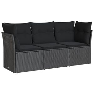 vidaXL Salon de jardin 3 pcs avec coussins noir r&eacute;sine tress&eacute;e
