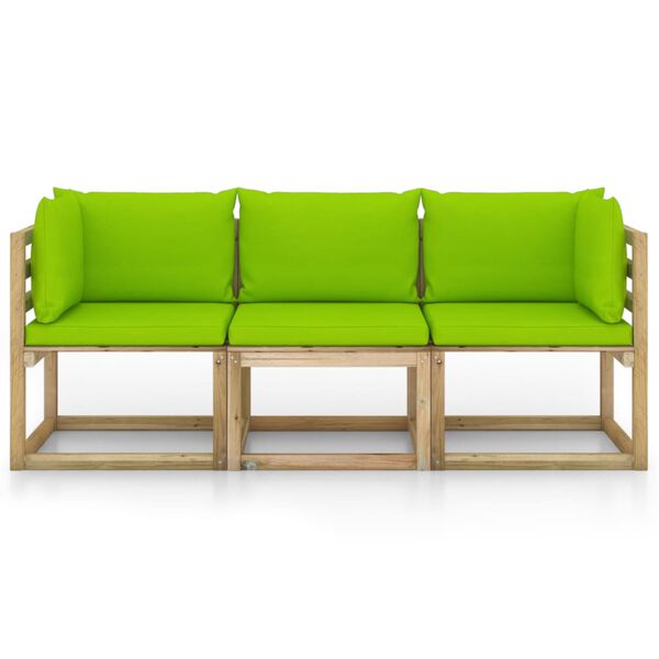 vidaXL Canap&eacute; de jardin 3 places avec coussins vert brillant