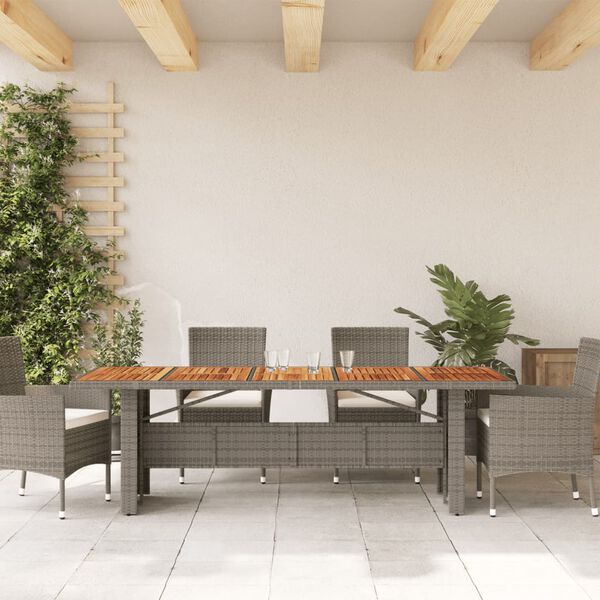 vidaXL Table de jardin et dessus en bois d'acacia gris r&eacute;sine tress&eacute;e
