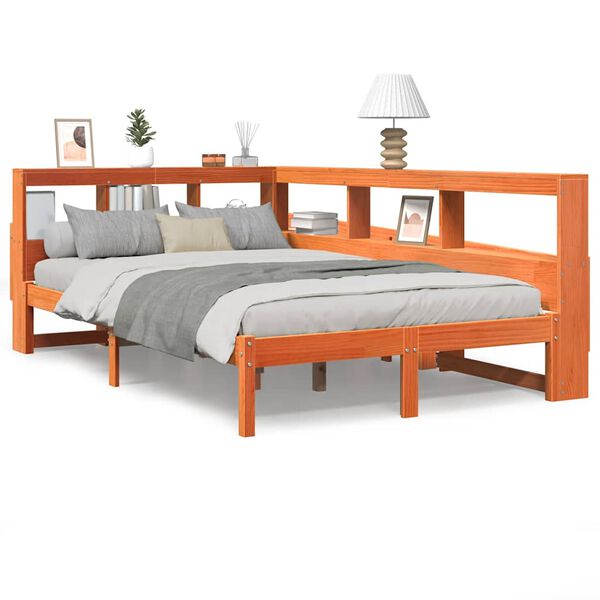 vidaXL Lit biblioth&egrave;que sans matelas cire marron 135x190 cm pin massif