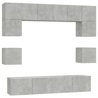 vidaXL Ensemble de meubles TV 8 pcs Gris béton Bois d'ingénierie