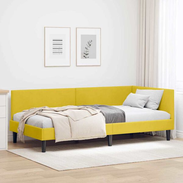 vidaXL Cadre de lit d'angle Jaune 90 cm x 190 cm Velours
