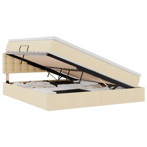 vidaXL Lit avec rangement et LED avec matelas Cr&egrave;me 160 x 200 cm tissu