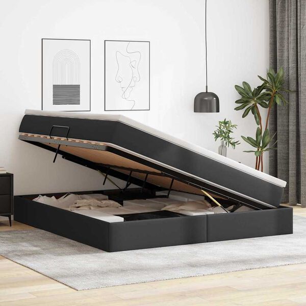 vidaXL Lit avec rangement et matelas Noir 180 x 200 cm Simili cuir