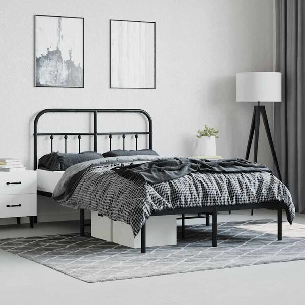 vidaXL Cadre de lit m&eacute;tal sans matelas avec t&ecirc;te de lit noir 120x190cm