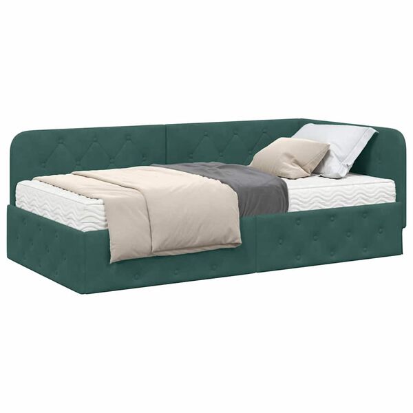 vidaXL Cadre de lit d'angle Vert fonc&eacute; 100 x 200 cm Velours