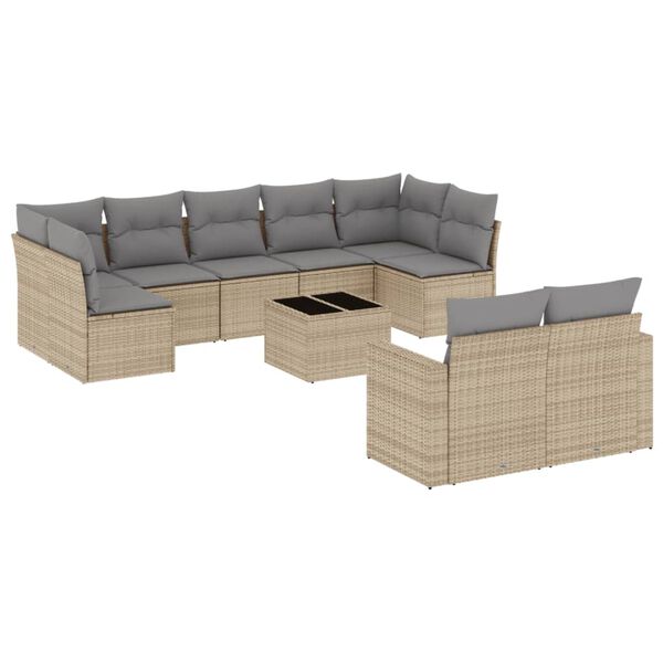 vidaXL Salon de jardin avec coussins 10 pcs beige r&eacute;sine tress&eacute;e