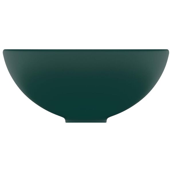 vidaXL Lavabo rond de salle de bain Vert fonc&eacute; mat 32,5x14cm C&eacute;ramique