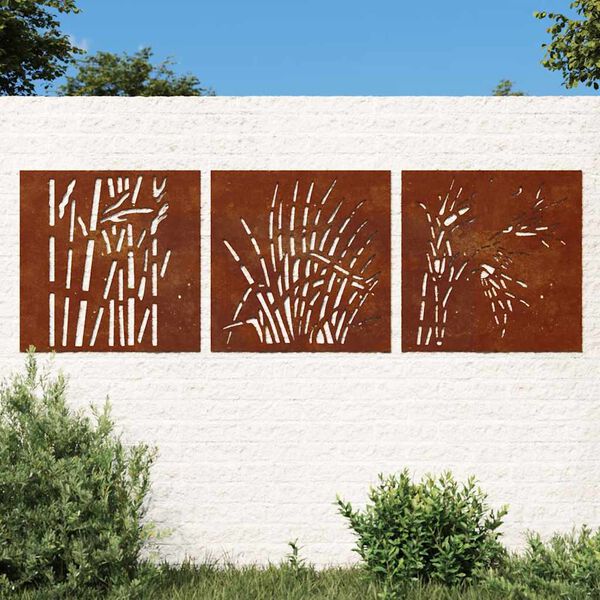 vidaXL D&eacute;corations murales jardin 3 pcs 55x55 cm design d'herbe