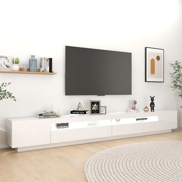 vidaXL Meuble TV avec lumi&egrave;res LED Blanc brillant 300x35x40 cm