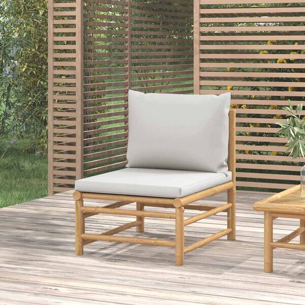 vidaXL Canap&eacute; central de jardin avec coussins gris clair bambou