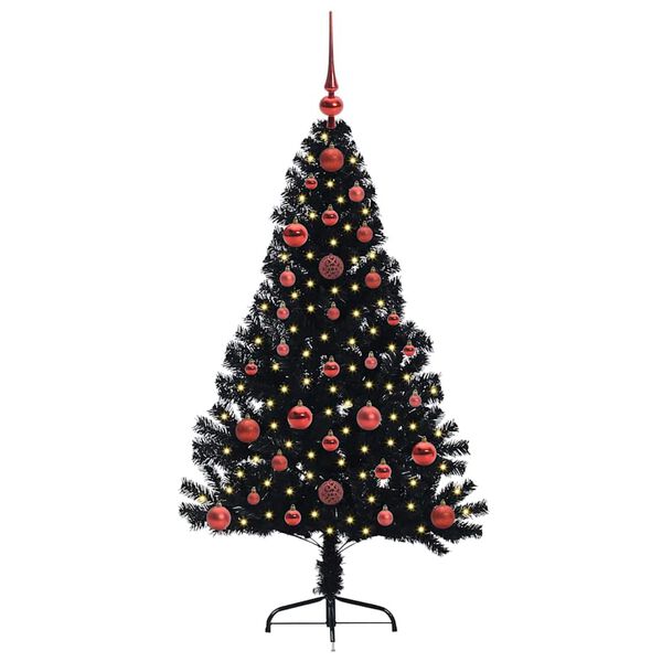 vidaXL Sapin de No&euml;l artificiel pr&eacute;-&eacute;clair&eacute; Noir 120 cm PVC