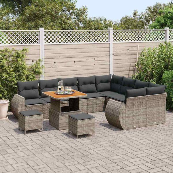 vidaXL Ensemble de canap&eacute; de jardin 12 pcs Gris Poly Rattan