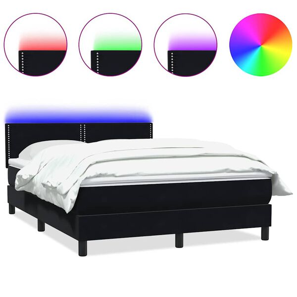 vidaXL Sommier &agrave; lattes de lit avec matelas et LED noir 160x220 cm velours