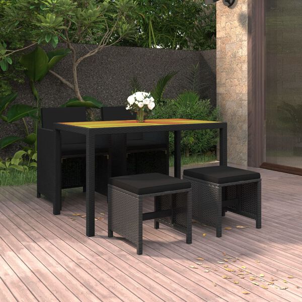 vidaXL Ensemble &agrave; d&icirc;ner de jardin avec coussins 5 pcs poly rotin noir