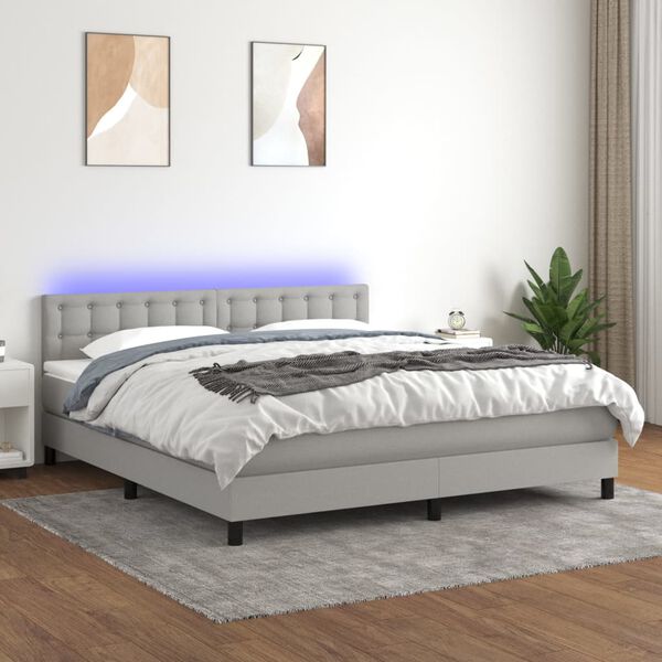 vidaXL Sommier &agrave; lattes de lit matelas LED Gris clair 160x200 cm Tissu