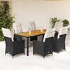 vidaXL Ensemble &agrave; manger de jardin coussins 7pcs Noir R&eacute;sine tress&eacute;e