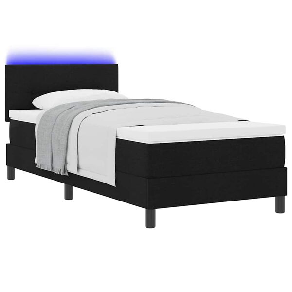 vidaXL Lit &agrave; ressorts avec matelas avec LED Noir 90 x 200 cm tissu