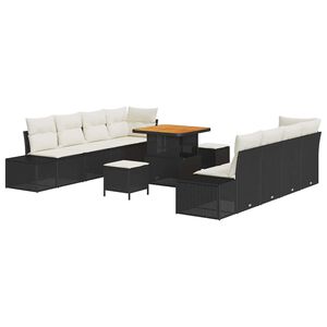 vidaXL Ensemble de canap&eacute; de jardin avec coussin 11 pcs Noir polyrotin
