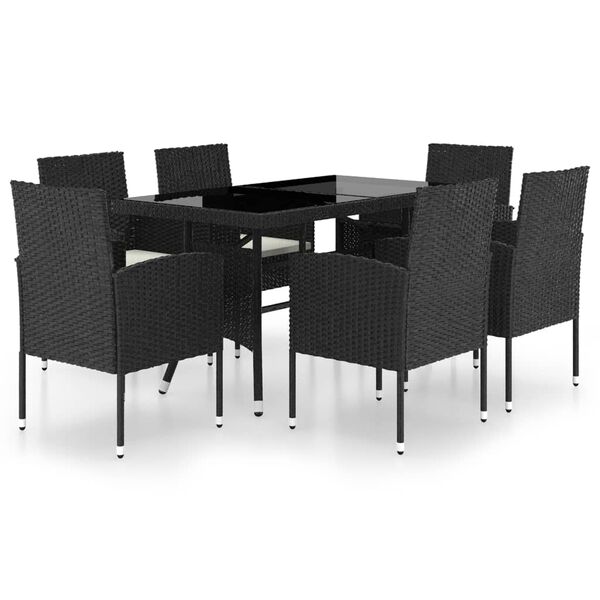 vidaXL Ensemble &agrave; manger de jardin 7 pcs R&eacute;sine tress&eacute;e Noir