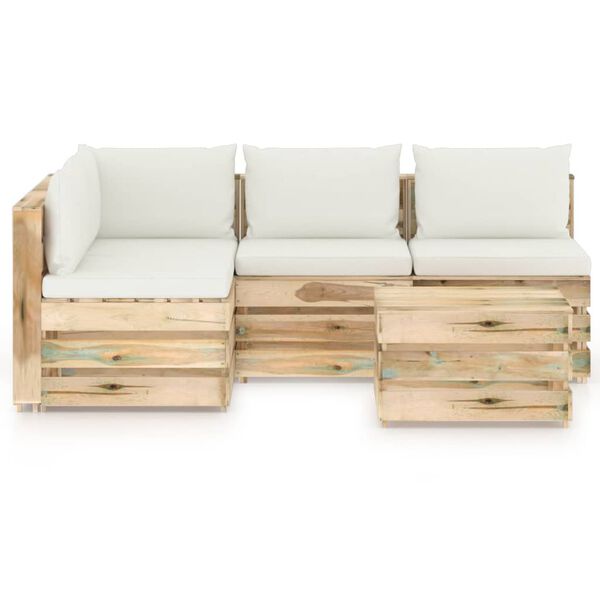 vidaXL Salon de jardin 5 pcs avec coussins Bois impr&eacute;gn&eacute; de vert