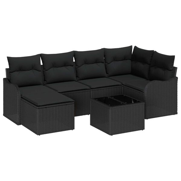 vidaXL Ensemble de canap&eacute; de jardin avec coussin 7 pcs Noir Poly rotin
