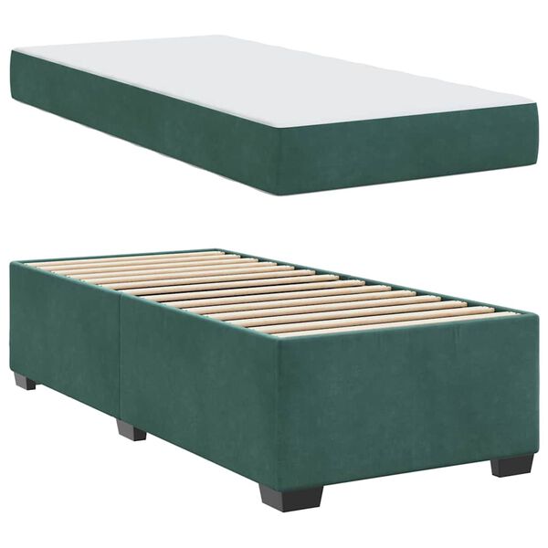 vidaXL Cadre de lit avec matelas Vert fonc&eacute; 90 x 190 cm tissu