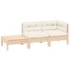 Salon de jardin 3 pcs avec coussins cr&egrave;me Bois de pin massif