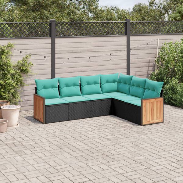 vidaXL Salon de jardin 6 pcs avec coussins noir r&eacute;sine tress&eacute;e