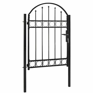 vidaXL Portail de cl&ocirc;ture avec partie sup&eacute;rieure arqu&eacute;e en acier 104 x 125 cm Noir