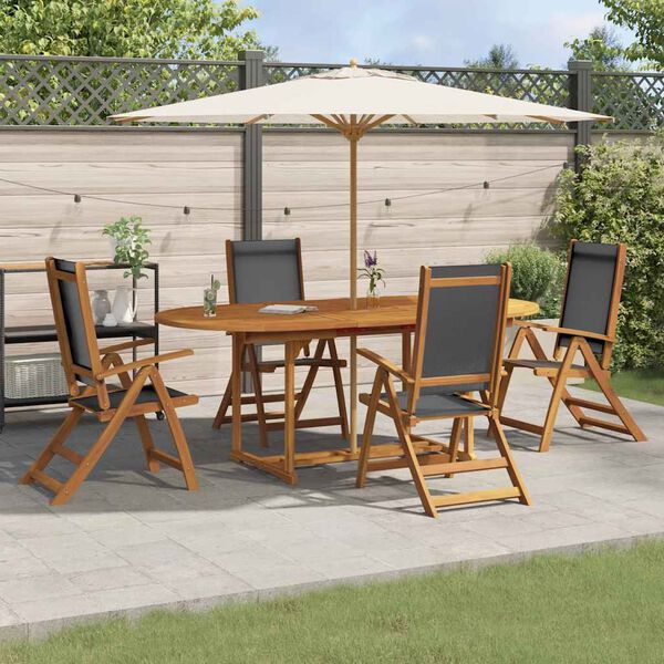 vidaXL Ensemble &agrave; manger de jardin 5pcs bois d'acacia solide textil&egrave;ne