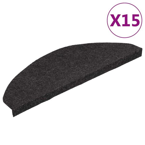vidaXL Tapis d'escalier autocollants 15 pcs 65x22,5x3,5 cm Noir