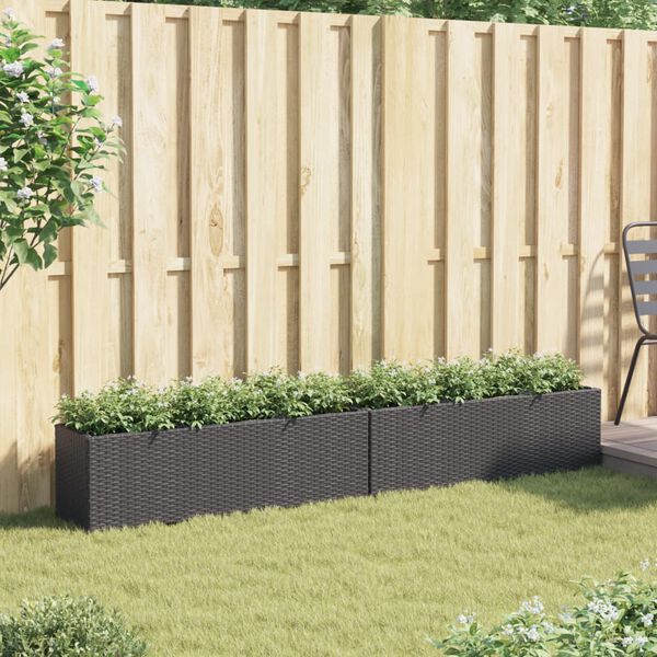 vidaXL Jardini&egrave;res avec 3 pots 2 pcs noir 105x30x32 cm r&eacute;sine tress&eacute;e