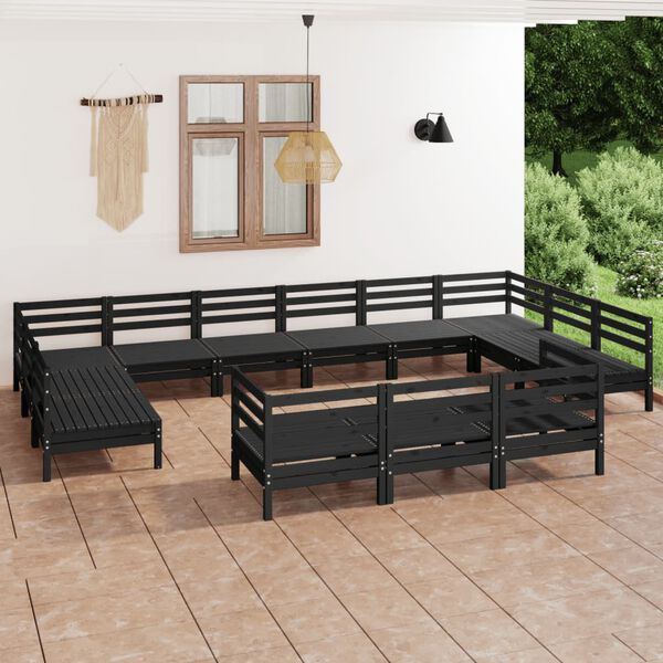 vidaXL Salon de jardin 13 pcs Noir Bois de pin massif