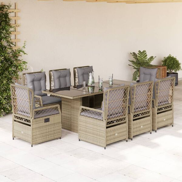 vidaXL Ensemble &agrave; manger de jardin et coussins 9 pcs beige Poly rotin