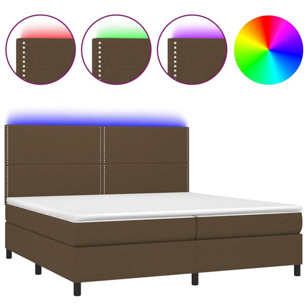 vidaXL Sommier &agrave; lattes de lit matelas et LED Marron fonc&eacute; 200x200 cm