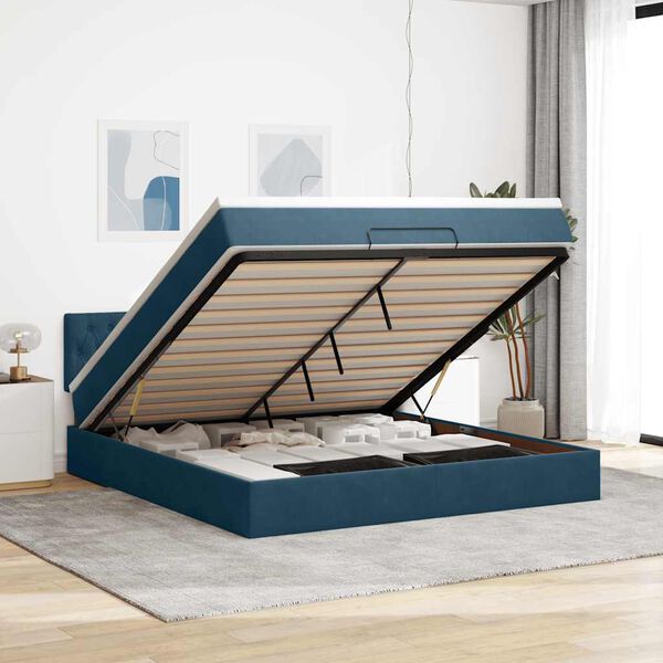 VidaXL Cadre de lit ottoman avec matelas bleu fonc&eacute; 160x200 cm velours