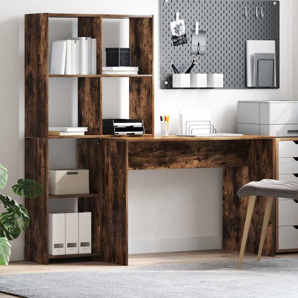 vidaXL Bureau Ch&ecirc;ne fum&eacute; 138,5 x 55 x 143 cm Bois d'ing&eacute;nierie