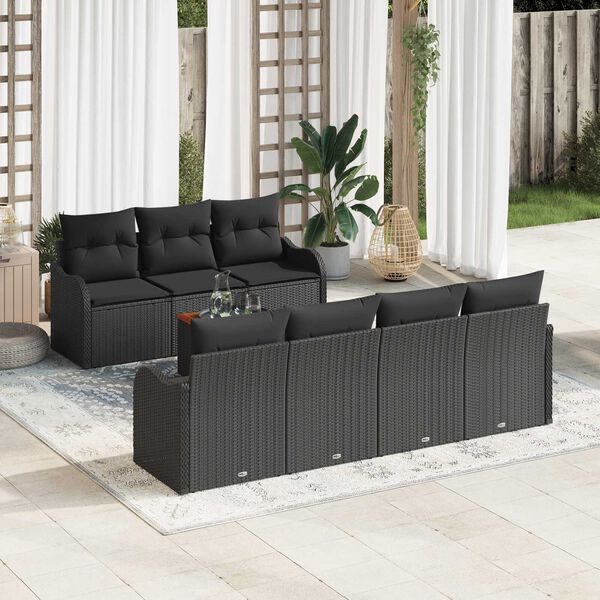 vidaXL Ensemble de canap&eacute; de jardin avec coussin 8 pcs Noir polyrotin
