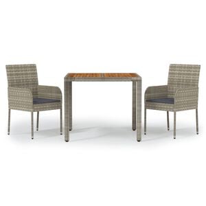 vidaXL Ensemble &agrave; manger de jardin 3 pcs coussins gris r&eacute;sine tress&eacute;e